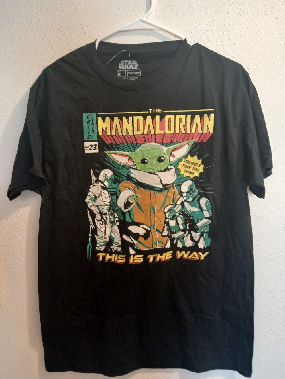 Star Wars Black The Mandalorian Graphic Tee with Green & Orange Print